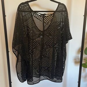 Black net bathing suit cover up